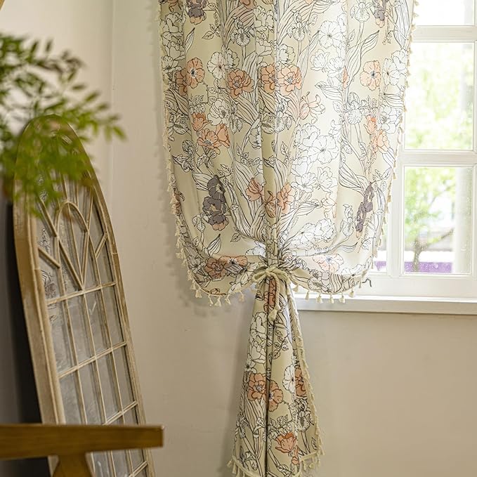 ENJOYBRIDAL Floral 84 Inch Curtains 2 Panel Set Bedroom Farmhouse Drapes Semi Sheer Rod Pocket Living Room Boho Window Curtain Panels Floor Length Cottage Core Cute Vintage Rustic Window Treatments