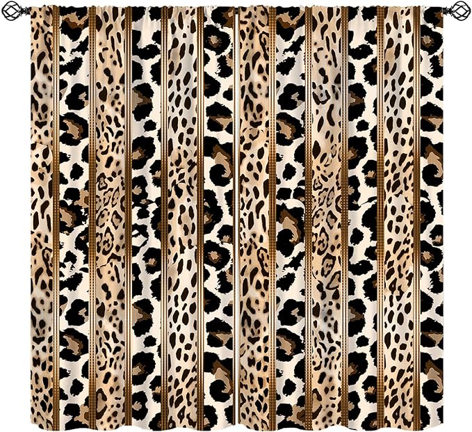 Leopard Curtains, Cheetah Wild Animal Geometric Stripe Wildlife Theme Window Drapes for Bedroom Living Room 63" W X 63" L