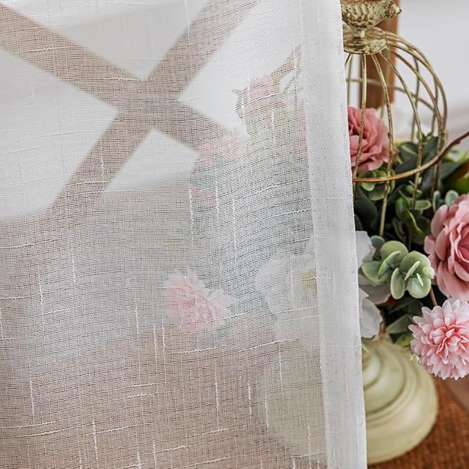 Off White Sheer 94 Inch Curtains 2 Panels, 50 Inches Width, Linen Look Transparent Curtain, Rustic Textured Light Filtering Drapes, Long Rod Pocket Window Treatments