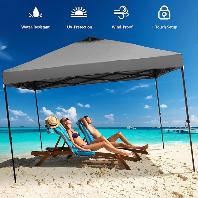 GDY 12x12 Pop Up Canopy Tent with 4 Sidewalls, Easy Set up with One Push Lift Outdoor Silver Coated Beach Gazebos, Carpas for Pool, Events, Parties, and Camping, Gray.