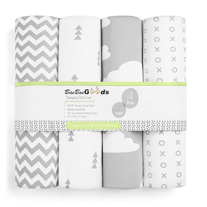 Changing Pad Cover – Premium Baby Changing Pad Covers 4 Pack – Boy or Girl Changing Pad Cover – Pure Cotton Machine Washable Grey and White Changing Table Cover – Diaper Changing Pad Cover Sheets