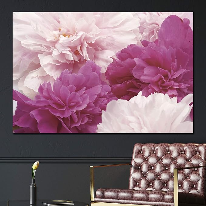 SIGNWIN Canvas Wall Art Bouquet of Blush Pink, Red and White Peony Floral Flower Photography Modern Art Romantics Closeup Relax/Calm Duotone for Living Room, Bedroom, Office - 12x18 inches