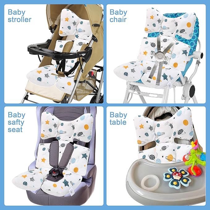 Baby Seat Pad Liner for Stroller–Soft and Breathable，3D Air Mesh Cotton Universal Baby Stroller Cushion (Planet White)