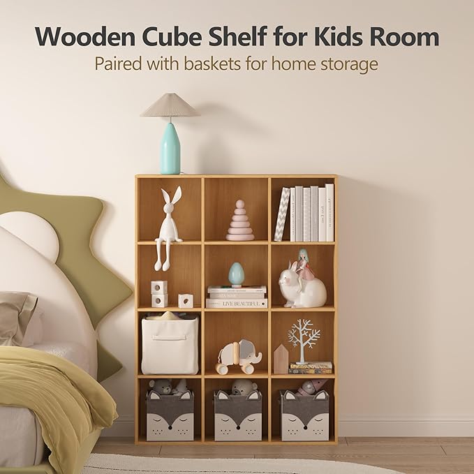 8 Cube Storage Organizer Bookshelf, Closed Back Display Bookcase, Cubby Shelf for Home Office, Living Room, Bedroom, Kids Room, Large Capacity Toy Storage, 35.98" L x 9.45" W x 35.91"H, Natural Wood