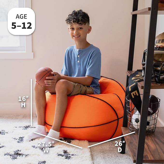 Big Joe Sports Ball Child-Sized Bean Bag Chair for Kids, 2 Pack, Basketball Plush, Ultra-Soft Lightweight Polyester Blend, 2.5 Foot Refillable
