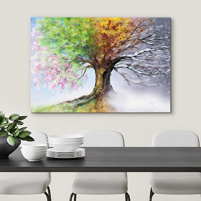 SIGNWIN Canvas Wall Art Four Seasons Fantasy Tree with Colorful Leaves Nature Illustrations Modern Chic Multicolor for Living Room, Bedroom, Office - 16"x24"