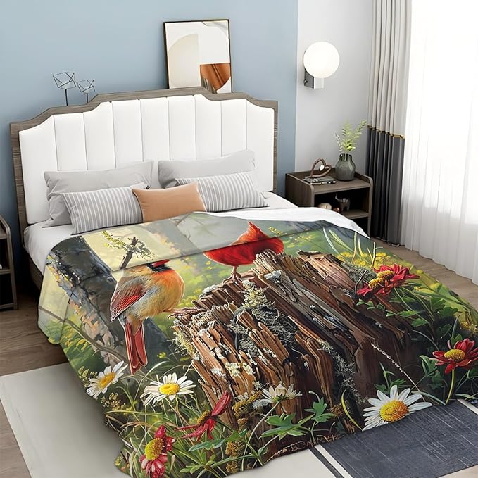Tijuboni Cardinal Bird Throw Blanket Cardinal Gifts for Girls Boys Women Men Kids Adults Soft Flannel Fleece Blanket for Couch Sofa Bed Home Decor 50"x60"