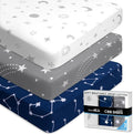 Fitted Unisex Crib Sheets (3 Pack) by GROW WILD - Jersey Knit Cotton Crib Sheets for Boys or Girls, 52” x 28” x 9” Crib Bedding Set (Moon, Stars and Constellation)