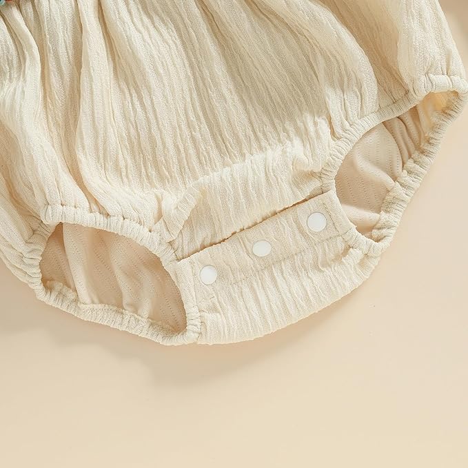 Gaono Newborn Baby Girl Smocked Bubble Romper Cute Boho Summer Clothes Ruffle Sleeveless Crochet Flower Vintage Bodysuit