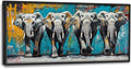Olivine Elephant Large Wall Art, Banksy Wildlife Pictures Wall Decor, Graffiti Elephant Painting, Teal Canvas Prints, Framed Artwork for Dining Room Living Room Bedroom Bathroom Office Home 60"x30"