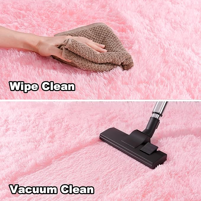 2x3 Fluffy Pink Area Rug - Soft Cute Shag Fuzzy Rug for Bedroom - Anti-Skid Living Room Girls Rug Pink Home Decor