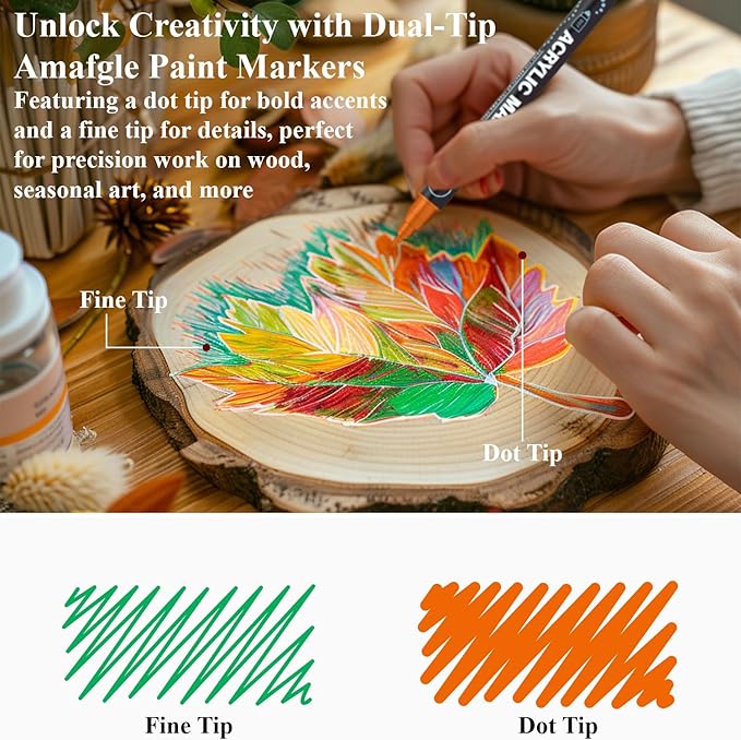 Acrylic Paint Markers, 24 Colors Acrylic Markers Set, Dual Tip Fine & Dot Point Acrylic Paint Pens for Rocks, Wood, Canvas, Stone, Glass, Ceramic, Fabric, Crafts, Rock Painting, Drawing & Art Supplies