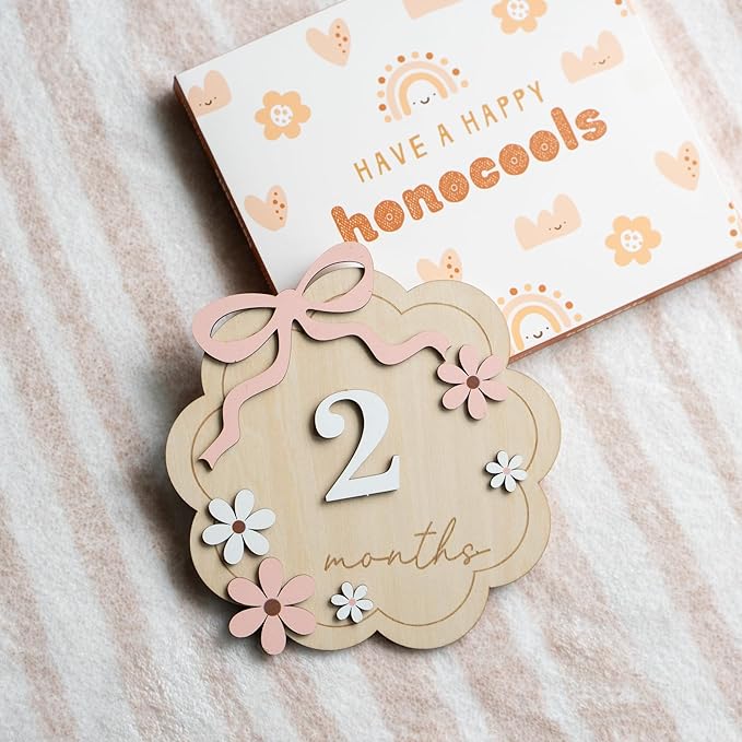 Baby Monthly Milestone Sign,1-12 Monthly Baby Milestone, Month Milestone Baby Girl, Baby Months Milestone, Newborn Photography Props Double-Sided (B11)