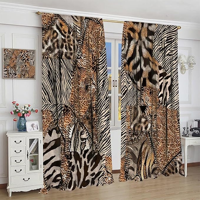 Leopard Print Curtains, Brown Wild Cheetah Zebra Animal Fur Farmhouse Window Curtains for Bedroom Kitchen Living Room 84" W X 84" L