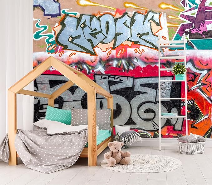 XMPMBM-Graffiti Art backsplash Large Decorative Wallpaper Bedroom Bathroom Nursery Room Wall Mural- W 132" X H 92"（93 Square Foot）
