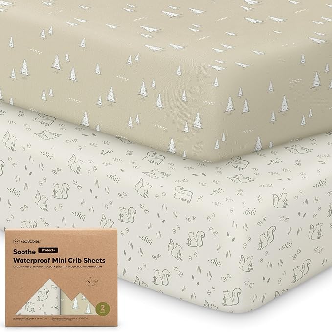 2-Pack Pack and Play Sheets, Waterproof Mini Crib Sheets Fitted - Organic Cotton Pack N Play Sheets for Graco Pack and Play Mattress, Playard Baby Crib Sheets, Neutral for Boy,Girl,Toddler(Pine Grove)