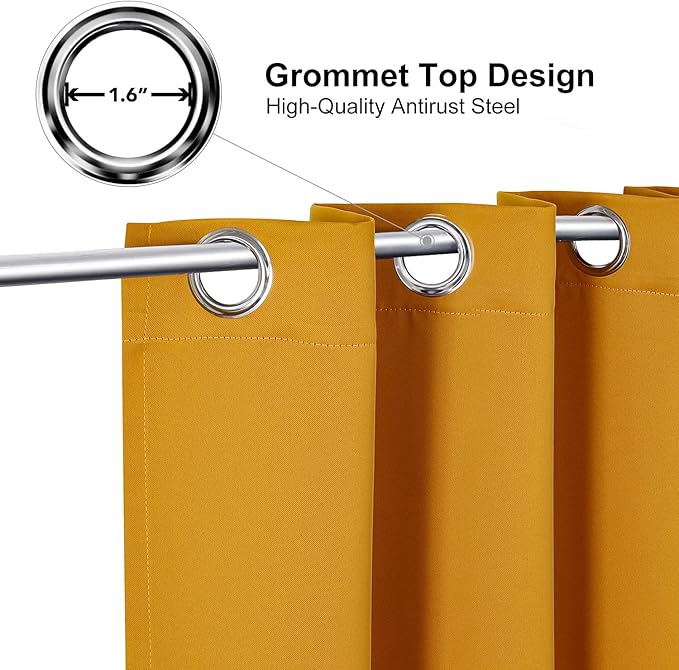 ChrisDowa Grommet Room Darkening Curtains for Bedroom and Living Room - 2 Panels Set Thermal Insulated Blackout Curtains (Mustard Yellow, 52W x 45L)