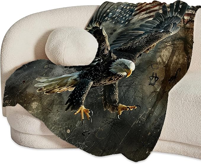 American Eagle Bald Eagle Throw Blanket - Soft, Warm & Cozy Fleece for Couch, Sofa, Bed - 50"x40" - Flag Pattern - Unisex Adults & Kids