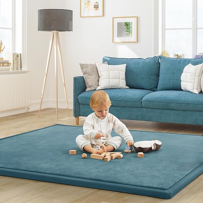 Baby Play Mat for Floor Tummy Time Mat Nursery Rug Muscle Area Playroom Rug Tatami 79"x118" Memory Foam 1.3" Thick Crawling For Babies,Toddlers, Infants, Kids,Floor(Green)
