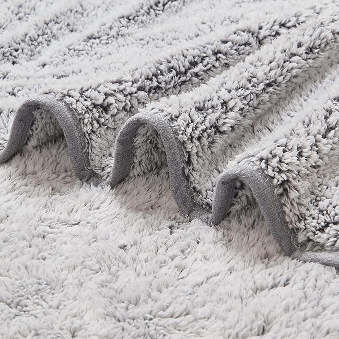 EMME Soft Sherpa Fleece Blanket Reversible Plush Fluffy Large Blanket, Light Weight Warm Decorative Boho Blanket Cover for Sofa, Couch, Bedroom,Travel(Plush Grey,108"x90")
