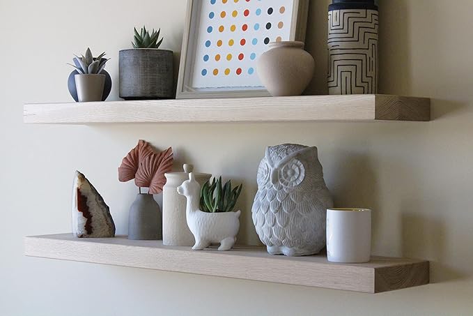 Urban Legacy Unfinished White Oak Floating Shelves | Easy to Install Accent Modern Floating Shelves with Floating Shelf Brackets| Set of 2, (36" x 7" x 2")