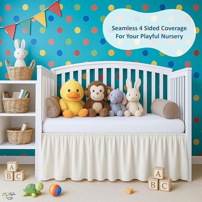 Cottington Lane Ivory Crib Skirt Dust Ruffle, 100% Natural Cotton, Soft, Durable Nursery Crib Toddler Bedding Skirt for Baby Girls or Boys, Fits Standard Cribs 28" x 52" with 14" Drop