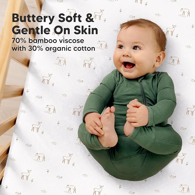 KeaBabies 2-Pack Fitted Crib Sheets for Boys, Girls, Baby - Soft Bamboo Viscose Cotton, 52x28 Standard Crib Mattress Sheets, Toddler Bed Mattress Cover, Gender Neutral, Breathable,Durable (Wild Fawn)