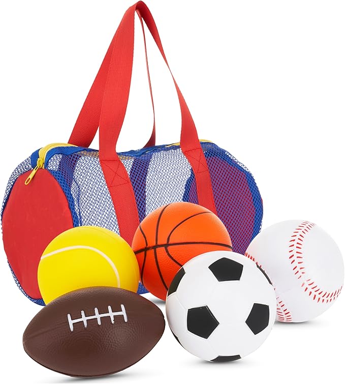 Neliblu Set of 5 Foam Balls for Kids - Toddler Toys Set with Soccer, Basketball, Football, Baseball, and Tennis - Soft Indoor and Outdoor Baby Balls for Toddlers - Kids Outdoor Toys for Active Play