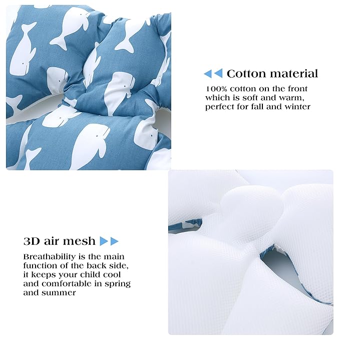 Baby Seat Pad Liner for Stroller–Soft and Breathable，3D Air Mesh Cotton Universal Baby Stroller Cushion (Whale)