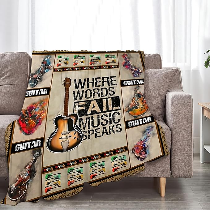 Tijuboni Guitar Music Throw Blanket Guitar Gifts for Girls Boys Women Men Kids Adults Soft Flannel Fleece Blanket for Couch Sofa Bed Home Decor 40"x50"