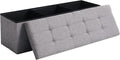Cuyoca 45.3 Inches Foldable Seat Footrest Shoe Bench End of Bed Storage with Flipping Lid, 166L Upholstered Tufted Bench, Linen Fabric Grey