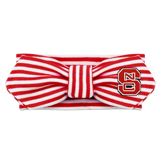 Creative Knitwear North Carolina State Wolfpack Infant Girls Red/White Striped Hair Knot Headband Embroidered Logo - Size Newborn - 4T