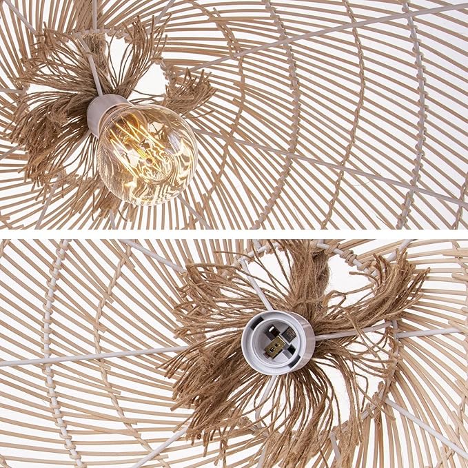 Arturesthome Large 23.6in Rattan Pendant Light for Kitchen Island, Woven Rope Lamp Shade, Hanging Ceiling Light Shade, Handmade Lampshade Chandelier for Dining Room