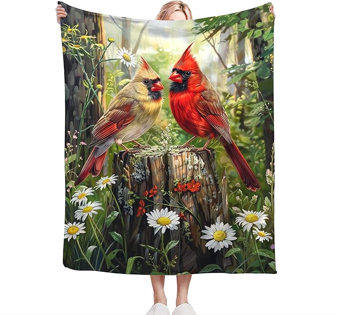 Cardinal Bird Throw - Soft, Warm & Cozy Fleece Blanket for Couch, Sofa, Bed - 50"x40" - Perfect for Girls, Boys, Women, Men, Kids & Adults