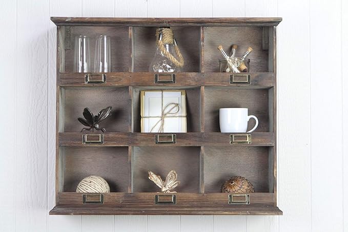 Contemporary Home Living 26.75" Brown Vintage Distressed Wooden Wall with 9ct Cubbies