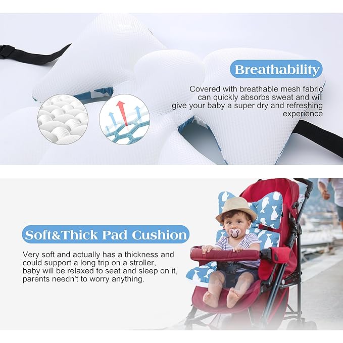 Baby Seat Pad Liner for Stroller–Soft and Breathable，3D Air Mesh Cotton Universal Baby Stroller Cushion (Whale)