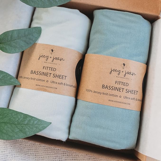 Bassinet Fitted Sheets Compatible with Dream on Me Traveler Portable Bassinet & Skylar, Seashell Bedside Sleeper – Snuggly Soft 100% Jersey Cotton – Light + Dark Sage Green – 2 Pack