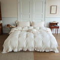 BuLuTu Chic Princess Duvet Cover Full for Teens Girls Pink Floral Comforter Cover 79"x90", Cotton Muslin Quilt Cover with Ruffles Vintage Cottage Bedding, Zipper Closure, No Pillow