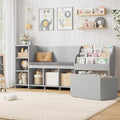 HOSTACK 67" Kids Reading Nook with Bench, Kids Bookshelf and Bookcase with Seat Cushion and 6 Storage Cubbies, Toy Storage Box on Wheels, Toy Chest for Playroom, Bedroom, School, Grey