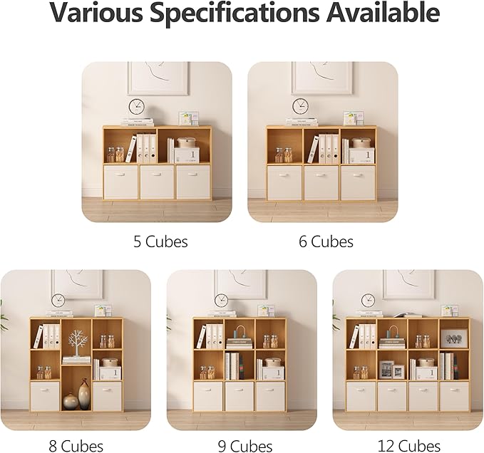 Wooden 6-Cube Storage Organizer with Closed Back Panel, 11.34" Cube Shelf Opening, Bookshelf, Display Shelf for Living Room, Bedroom, Home Office, 35.98" L x 9.45" W x 24.09" H, Natural Wood