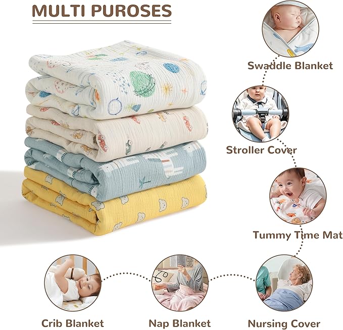 NTBAY 2 Layer Muslin Cotton Baby Swaddle Blanket, 42x60 Soft and Breathable Receiving for Newborns and Infants, Perfect for Crib, Stroller, Travel, Lightweight Nursery Blanket, Cloudy Bunny