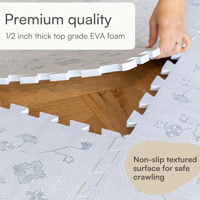 Lillefolk Baby Play Mat for Floor – 6x6ft Vintage Gray | Soft Non Toxic Premium EVA Foam Tiles for Tummy Time, Crawling & Playroom – Waterproof Interlocking Floor Mat for Babies & Toddlers (9 Tiles)