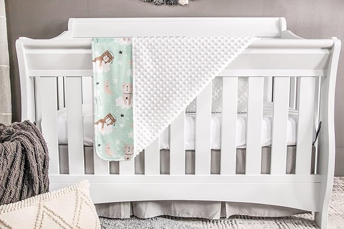 Top Tots Deluxe Minky Baby Blanket - Sleeping Bears on Clouds, 40 x 29 Inch White