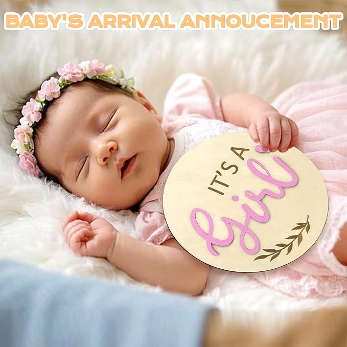 Birth Announcement Sign, Gender Reveal 2PCS Its a Girl and Hello World Baby Welcome Sign Wooden Name Newborn Announcement Board for Baby Shower Photo Props Hospital Nursery