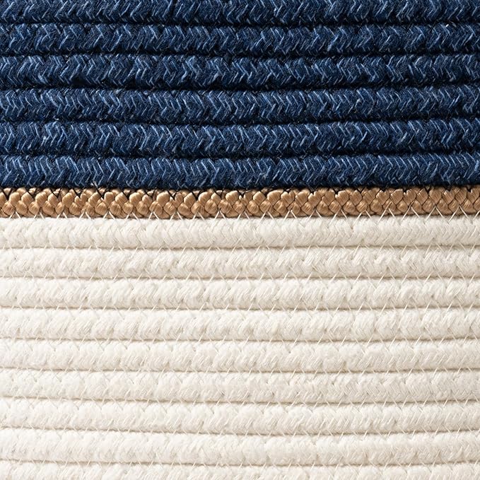 LA JOLIE MUSE Woven Basket Rope Storage Baskets - Large Cotton Organizer, Basket for Baby Blanket, Kids Toy Nursery Laundry Basket Navy Blue XL