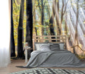 XMPMBM-Sunny Forest Woodland Fabric Wallpaper Misty Tree Living Room Bedroom Bathroom Wall Mural-W 88" X H 59"（36 Square Foot）