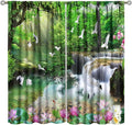 Nature Blackout Curtain, Waterfall Landscape Forest Swan Fish Pattern Rod Pocket Window Drapes, for Bedroom Living Room 42" W X 54" L