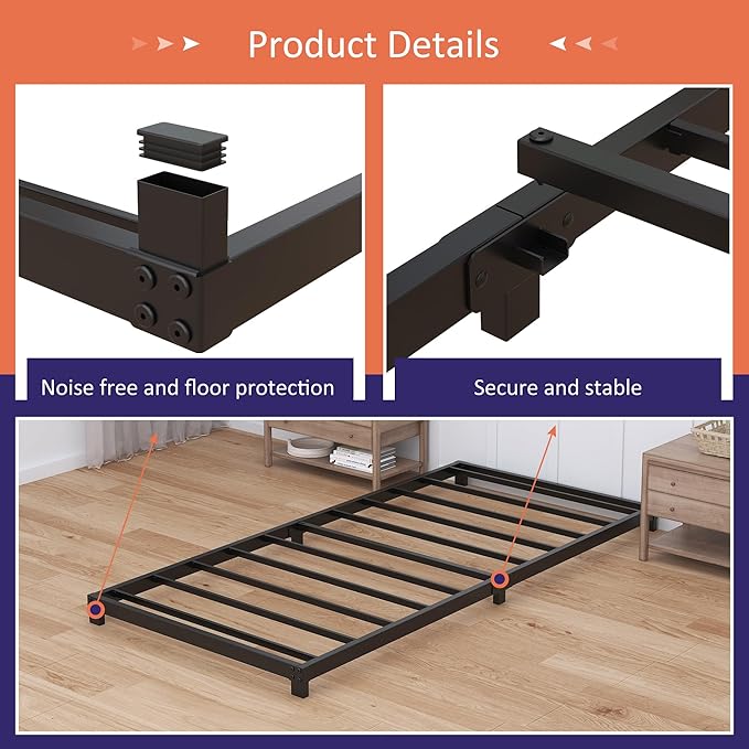 4 Inch Twin XL Bed Frames Low Profile, XL Twin Bed Frame No Box Spring Needed, Heavy Duty Metal, Easy Assembly, Black