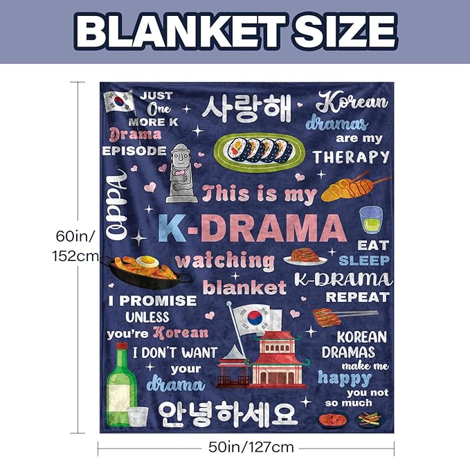 Korean Blanket 50"x60", Korean Gifts for Women Girls Sister Friends, Koreans Drama Gifts for Christmas Thanksgiving, Flannel Koreans Blanket for Sofa Couch Room Bed