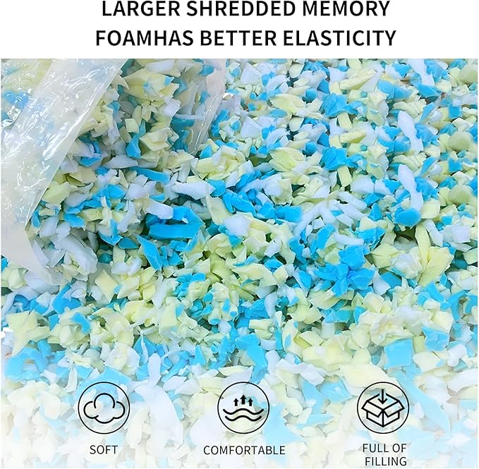 55lbs Shredded Memory Foam Bean Bag Filler, Soft and Convenient Bean Bag Filling Pillow Stuffing for Beanbag, Couch, Cushion, Stuffed Animals, Dog Bed, Arts Crafts
